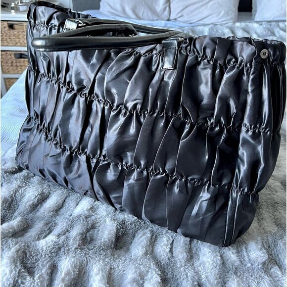 iON Handbag Black Satin Ruched Shoulder Bag - Picture 1 of 10